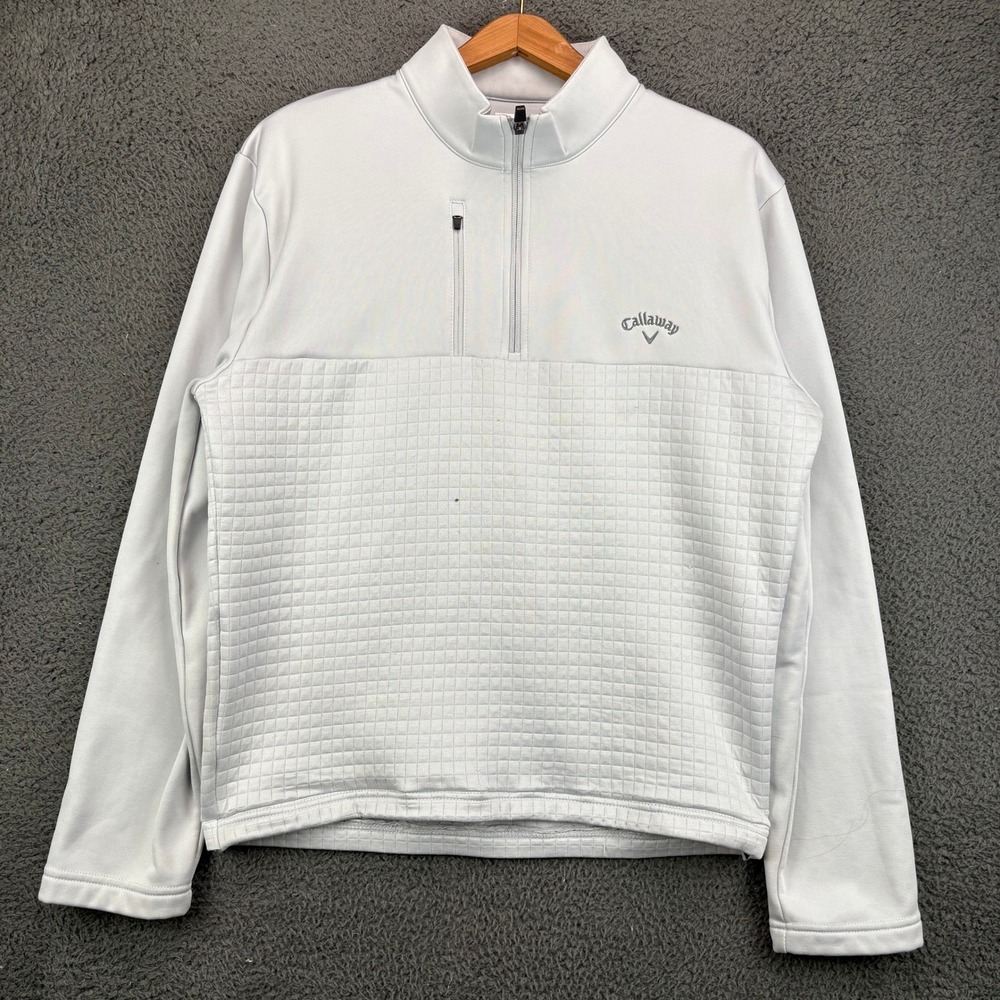 Callaway Mens XL White Textured Quarter Zip Golf Pullover Sweatshirt Jacket